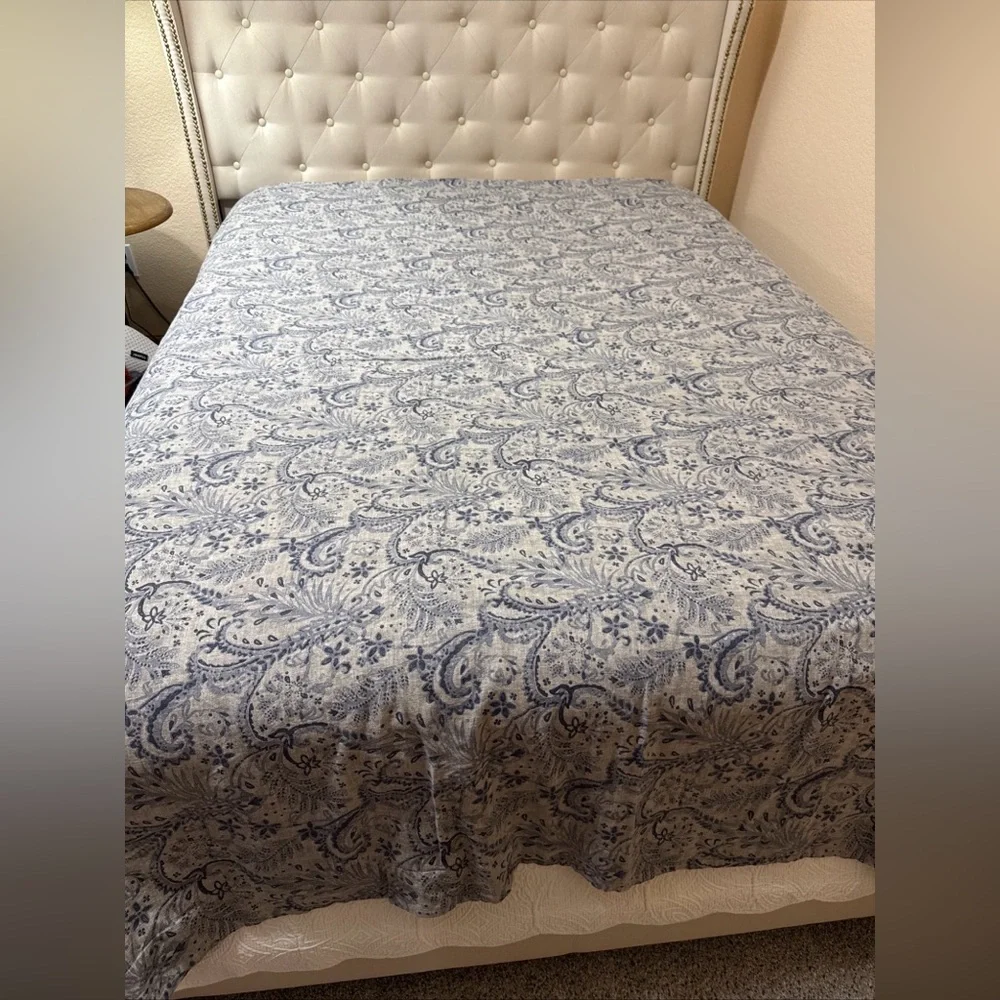 Ethan‎ Allen Queen Duvet Cover Blue Gray Paisley 90